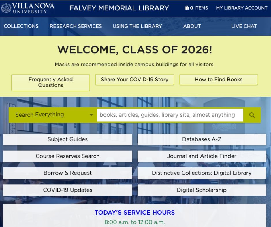 Villanova University Falvey Memorial Library Home Page.jpg