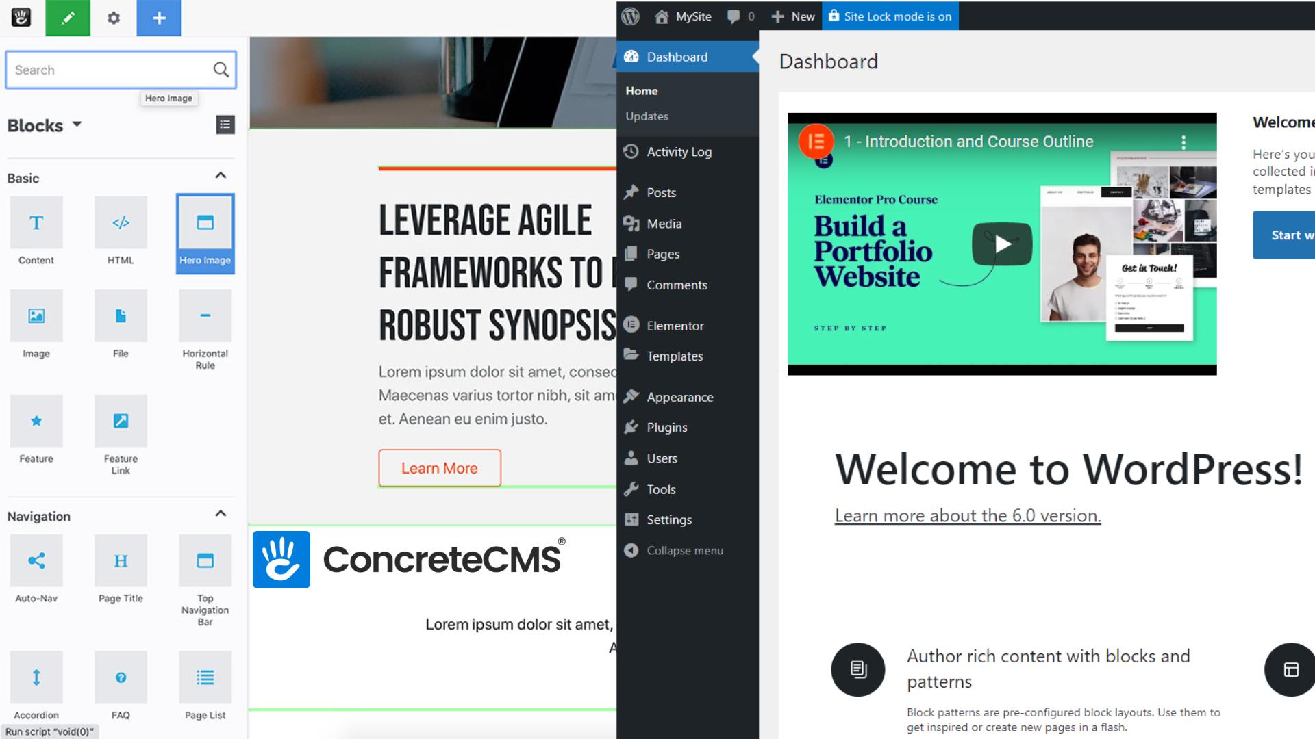 WordPress and Concrete CMS Dashboards