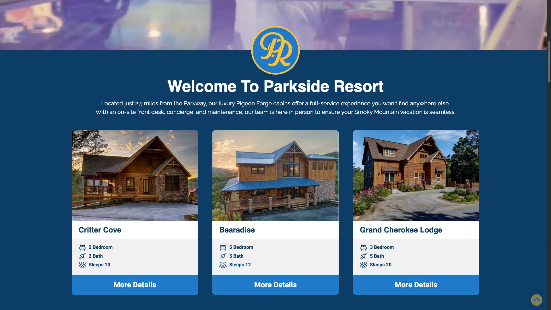 Homepage of Parkside Resort