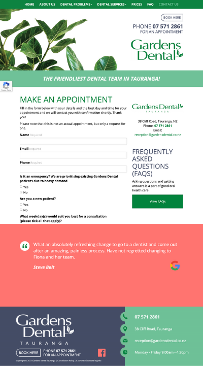 Gardens Dental Tauranga Website Screenshot